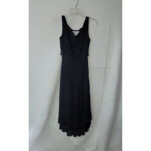 Maggie London Dress Womens‎ 8 Black Sheer Sequin Sleeveless Lined Hi-Low Formal
